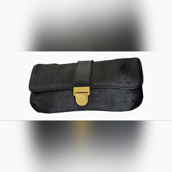 Y2K Banana Republic Small Black Jute Textured Clutch Purse w/ Gold Latch Snap - Picture 11 of 11